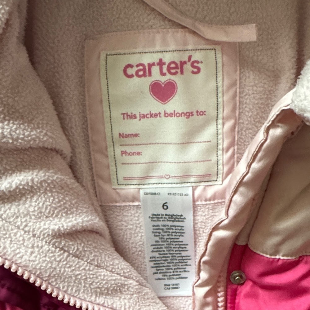 Carter's Pink and Cream Hooded Jacket size 6 - Picture 2 of 5